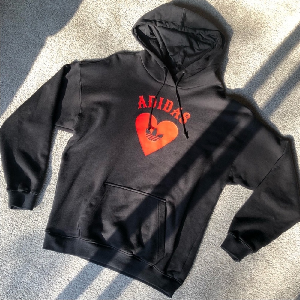 Adidas Black Hoodie with Red Heart Logo
